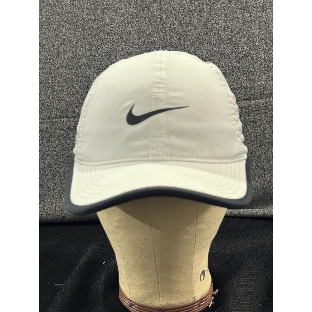 Nike Dri-Fit Baseball Cap Men's One Size White Swoosh Logo Adjustable Strap Hat - Picture 5 of 9